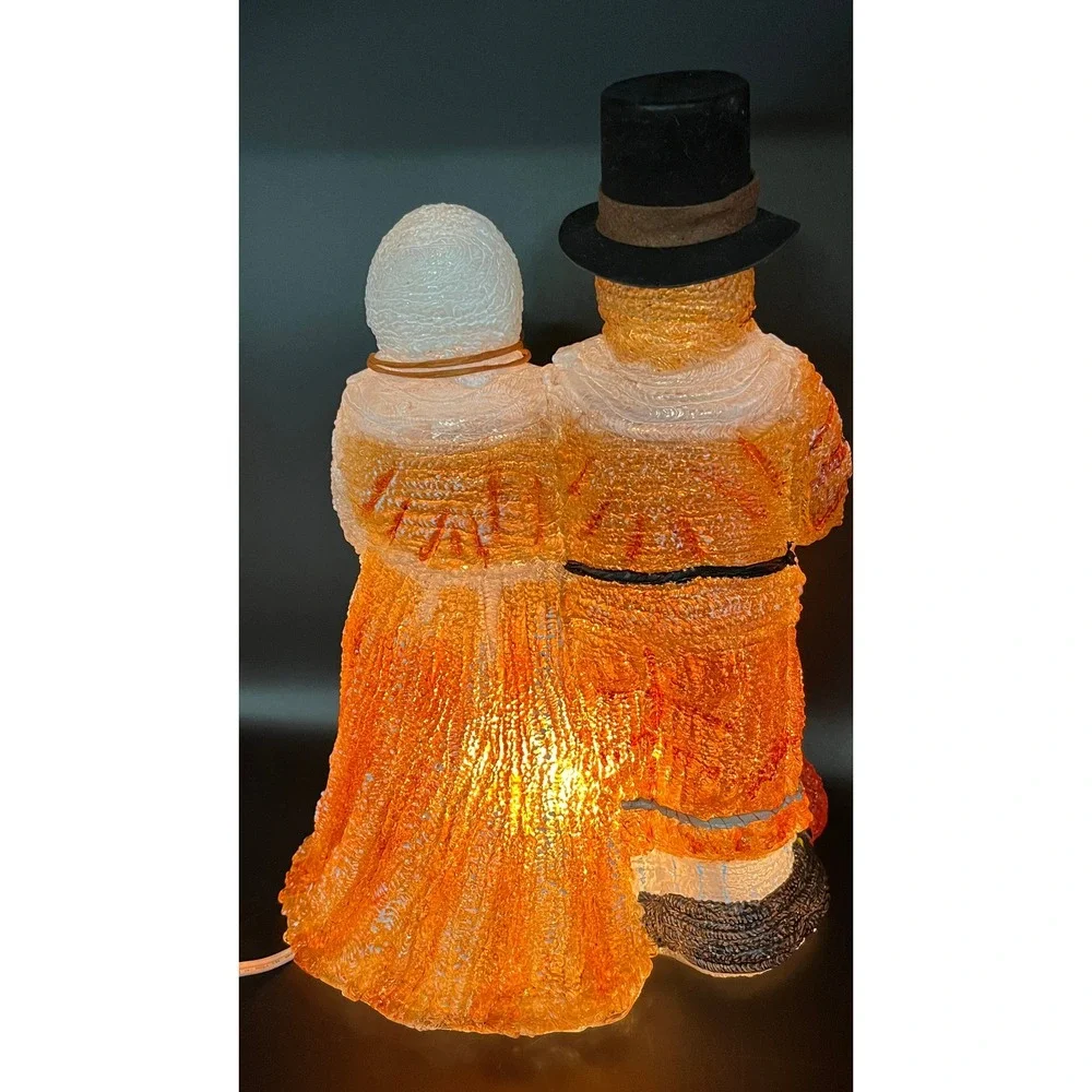 Iced Blow Mold-Style Acrylic Lamp Pilgrim Couple Thanksgiving Harvest Autumn 14